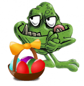 BAC cartoon character with Easter basket
